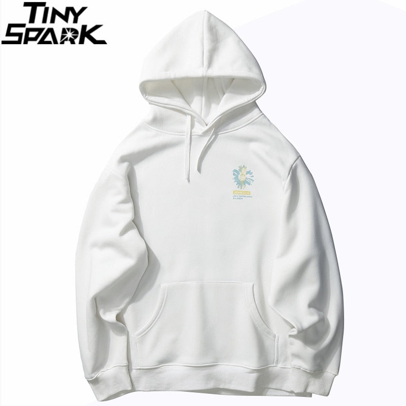 Men Streetwear Hip Hop Hoodie Sweatshirt Daisy Flower Winter Fleece Hoodie Pullover Cotton Harajuku Floral Sweatshirt Loose
