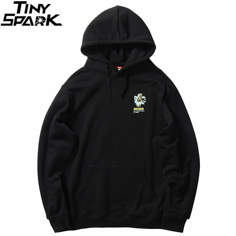 Men Streetwear Hip Hop Hoodie Sweatshirt Daisy Flower Winter Fleece Hoodie Pullover Cotton Harajuku Floral Sweatshirt Loose
