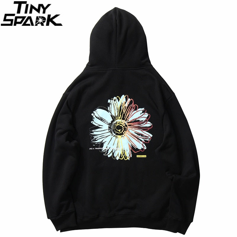Men Streetwear Hip Hop Hoodie Sweatshirt Daisy Flower Winter Fleece Hoodie Pullover Cotton Harajuku Floral Sweatshirt Loose