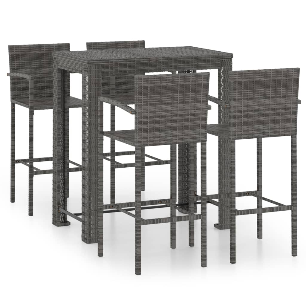 NNEVL 5 Piece Outdoor Bar Set with Armrest Poly Rattan Grey