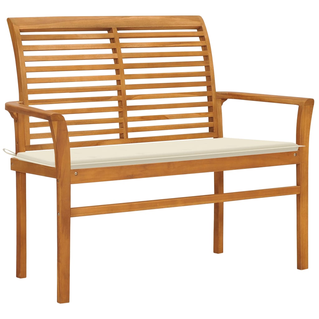 NNEVL Garden Bench with Cream Cushion 112 cm Solid Teak Wood