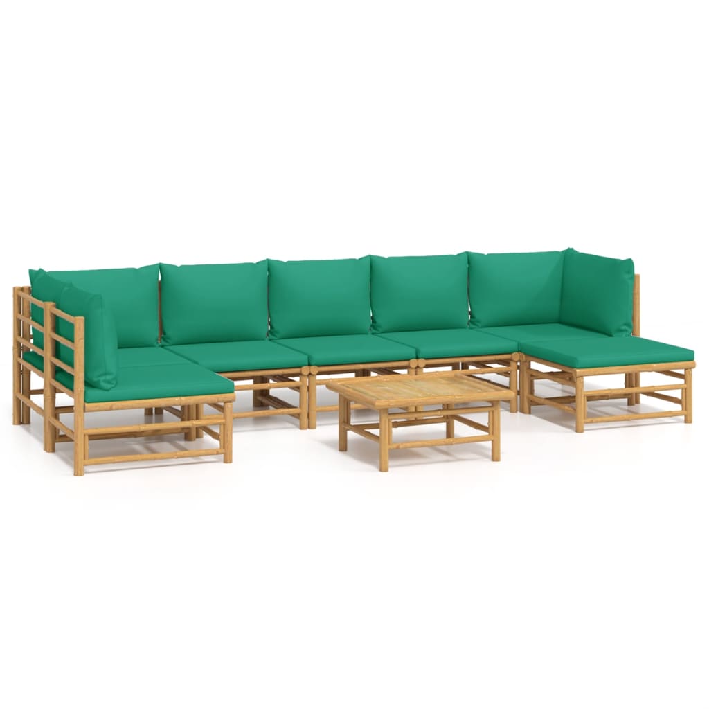 NNEVL 8 Piece Garden Lounge Set with Green Cushions  Bamboo