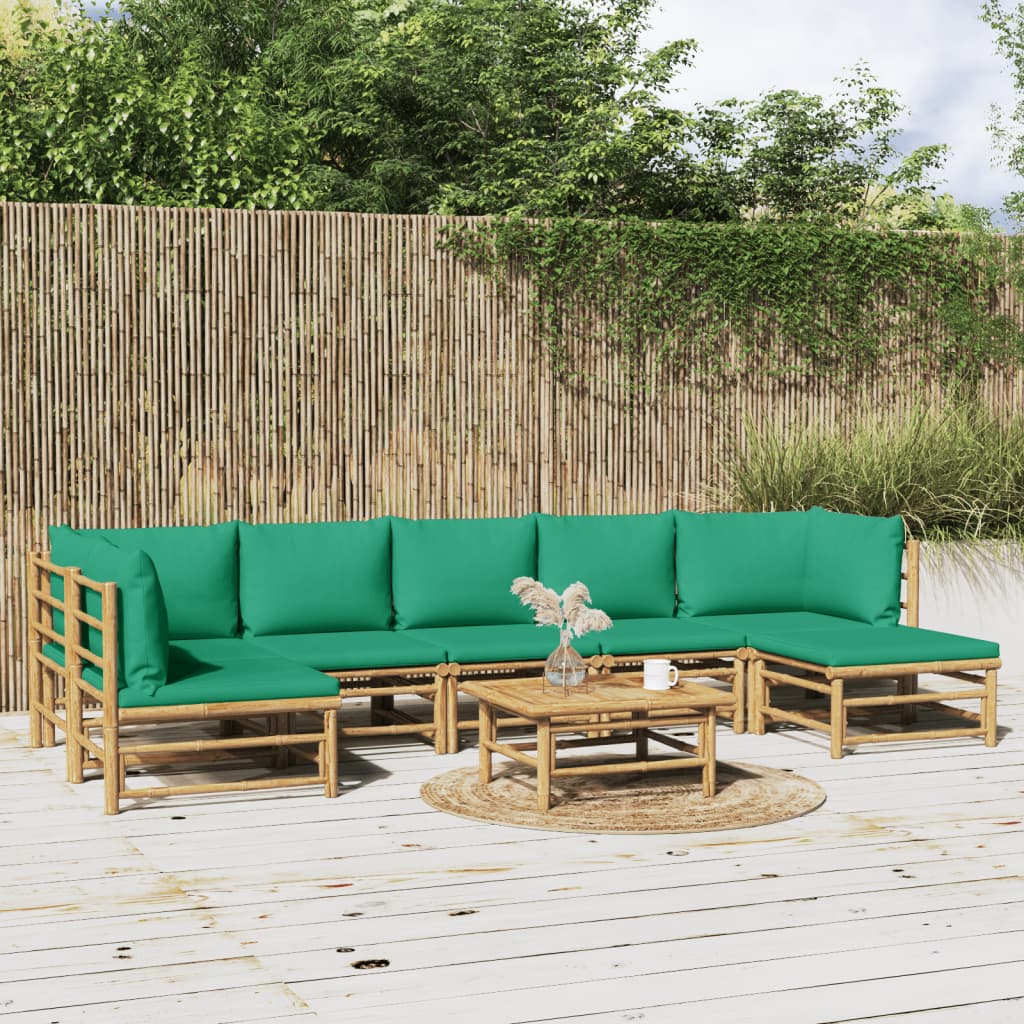NNEVL 8 Piece Garden Lounge Set with Green Cushions  Bamboo