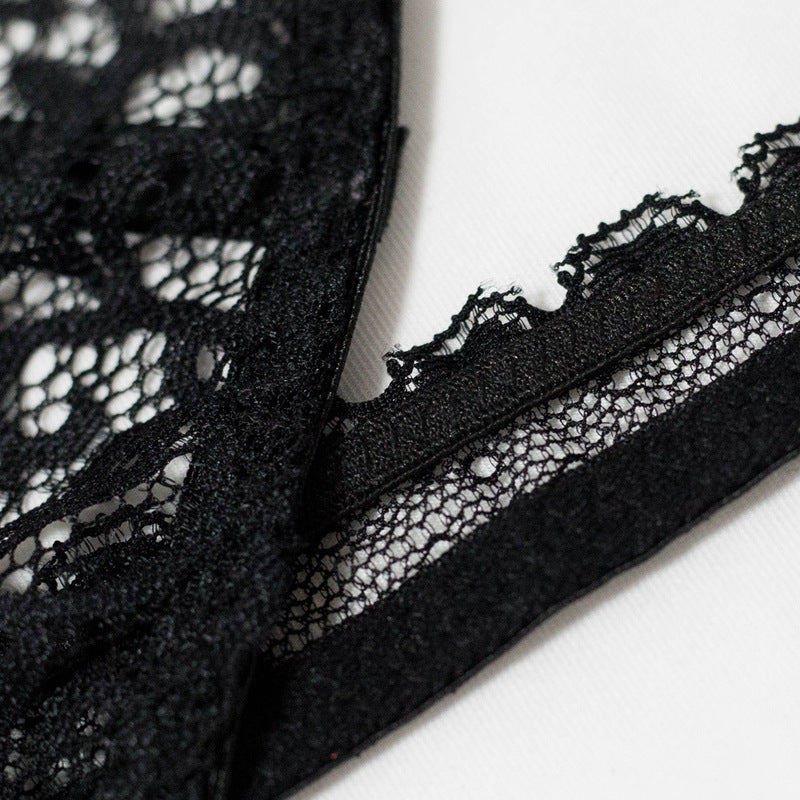 Black Lace Bra Set with Crossover Halter Neck Material Details