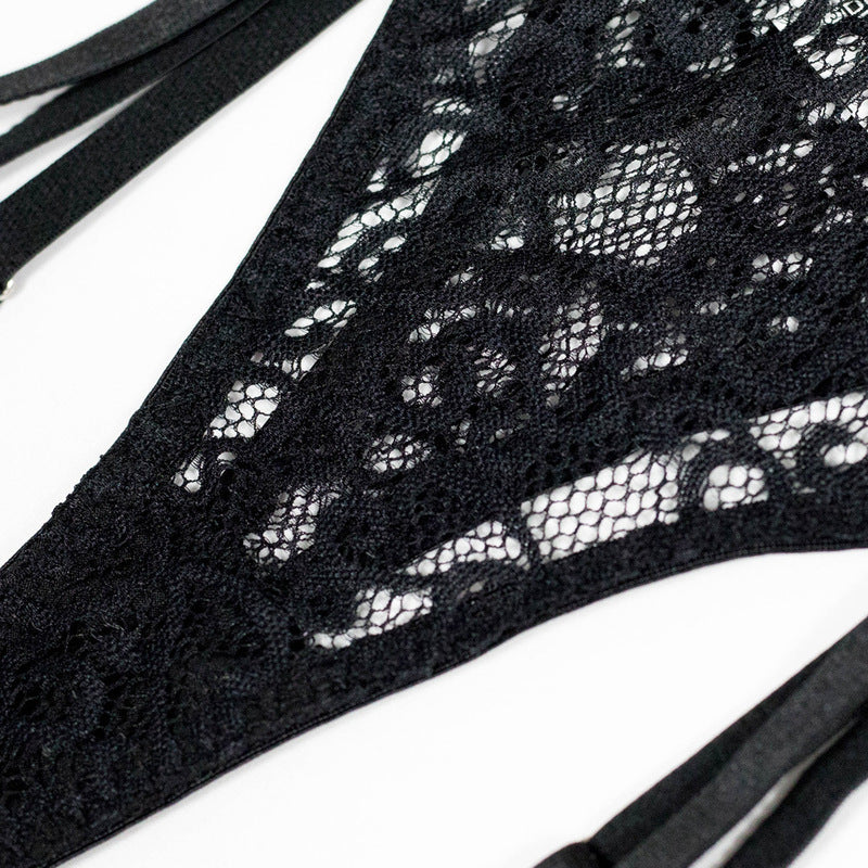 Black Lace Bra Set with Crossover Halter Neck Panty Details