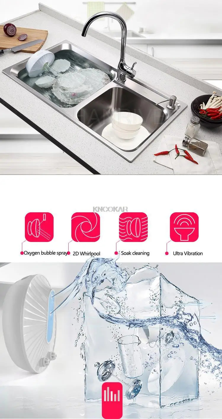 2000mAh Ultrasonic Dishwasher Mini Portable Tableware Cleaner Household Fruit and Vegetable Washing Machine High Pressure Clean