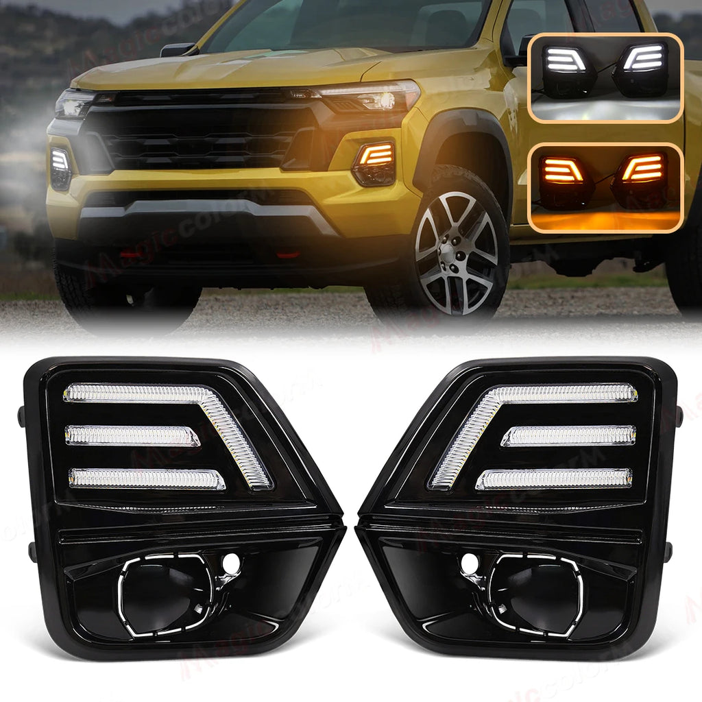 Car LED Driving Light Kit Daytime Running Lights DRL for Chevrolet Colorado 2023 2024 With Turn Signal Fog Lamp Cover