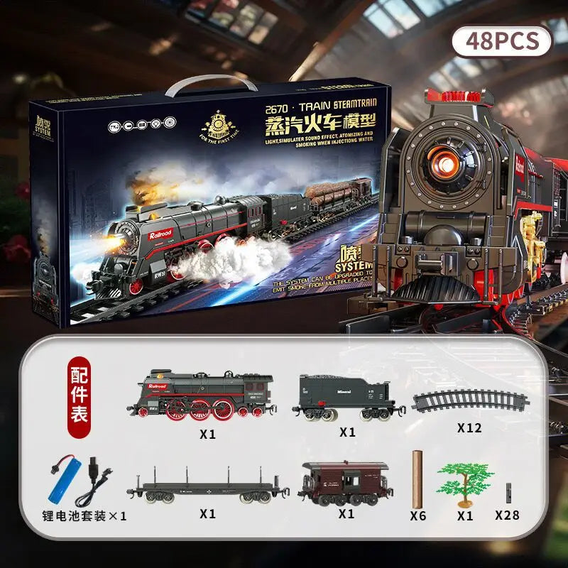 Cross-Border Retro Steam Train Track Toy Gift Box Set for Boys Simulated Electric Small Train Track Car Toy Plastic Material