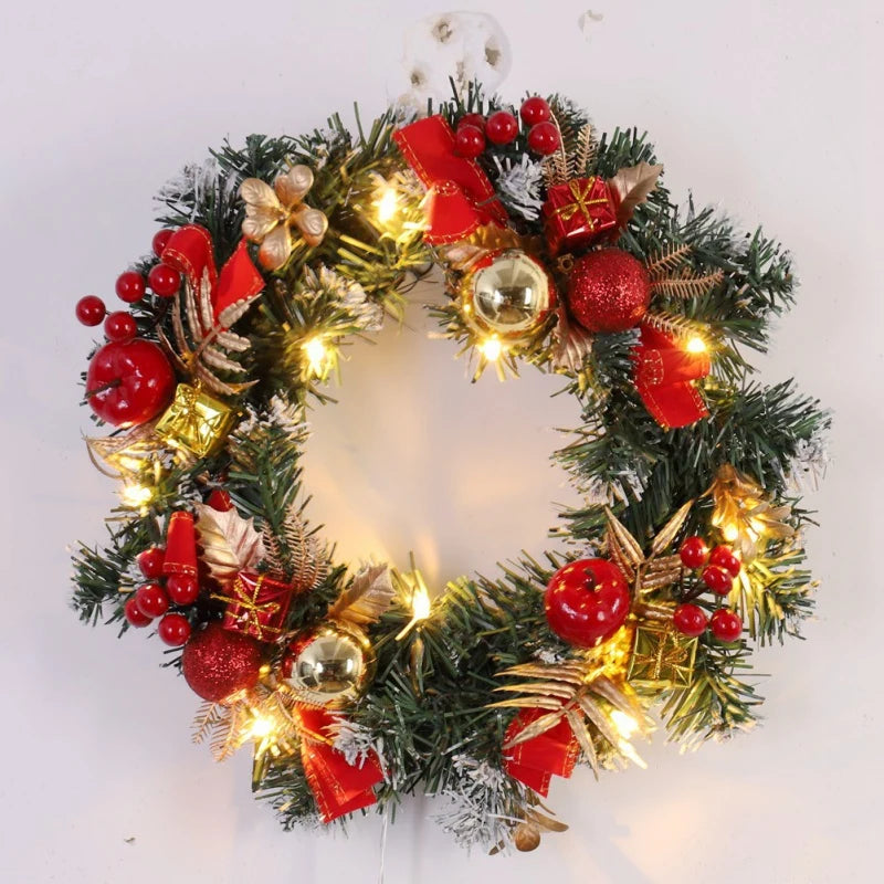 Merry Christmas Decorations For Home LED Glowing Garland Ornaments New Year Artificial Green Leaves Door Decor Hanging Wreath