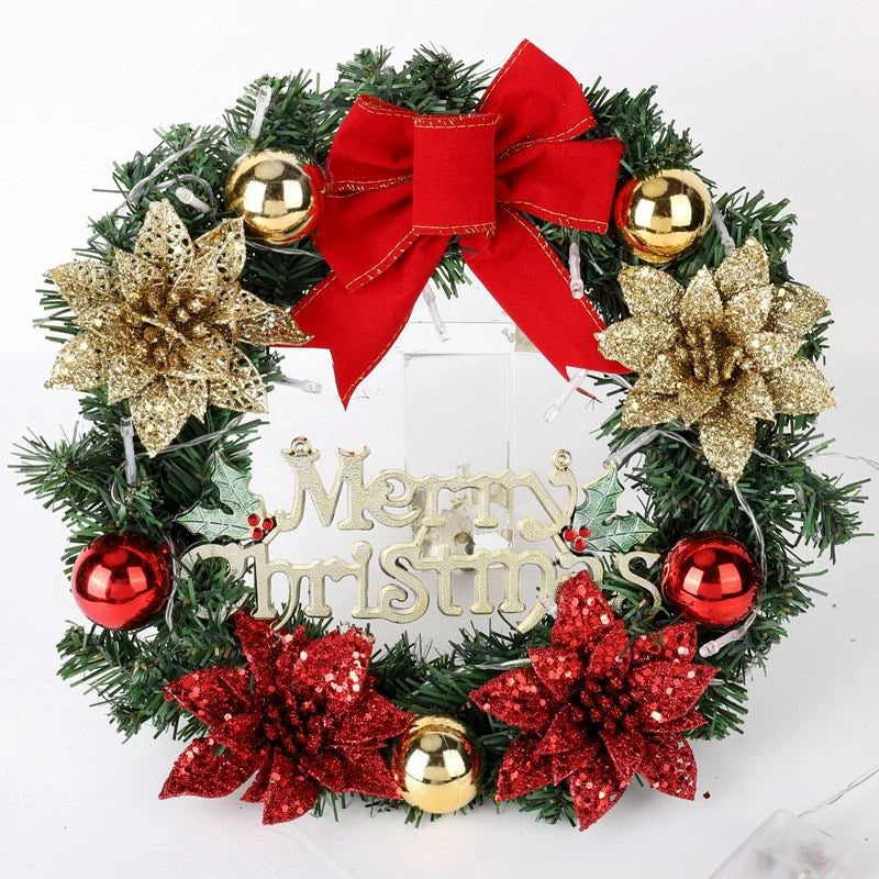 Merry Christmas Decorations For Home LED Glowing Garland Ornaments New Year Artificial Green Leaves Door Decor Hanging Wreath