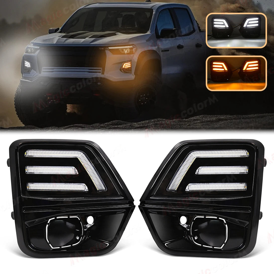 Car LED Driving Light Kit Daytime Running Lights DRL for Chevrolet Colorado 2023 2024 With Turn Signal Fog Lamp Cover