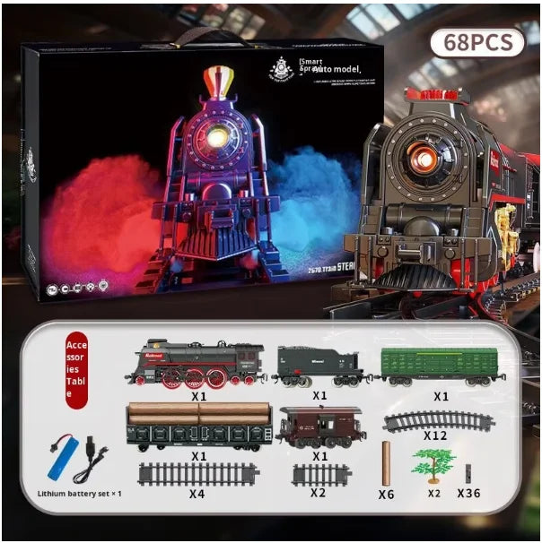 Cross-Border Retro Steam Train Track Toy Gift Box Set for Boys Simulated Electric Small Train Track Car Toy Plastic Material