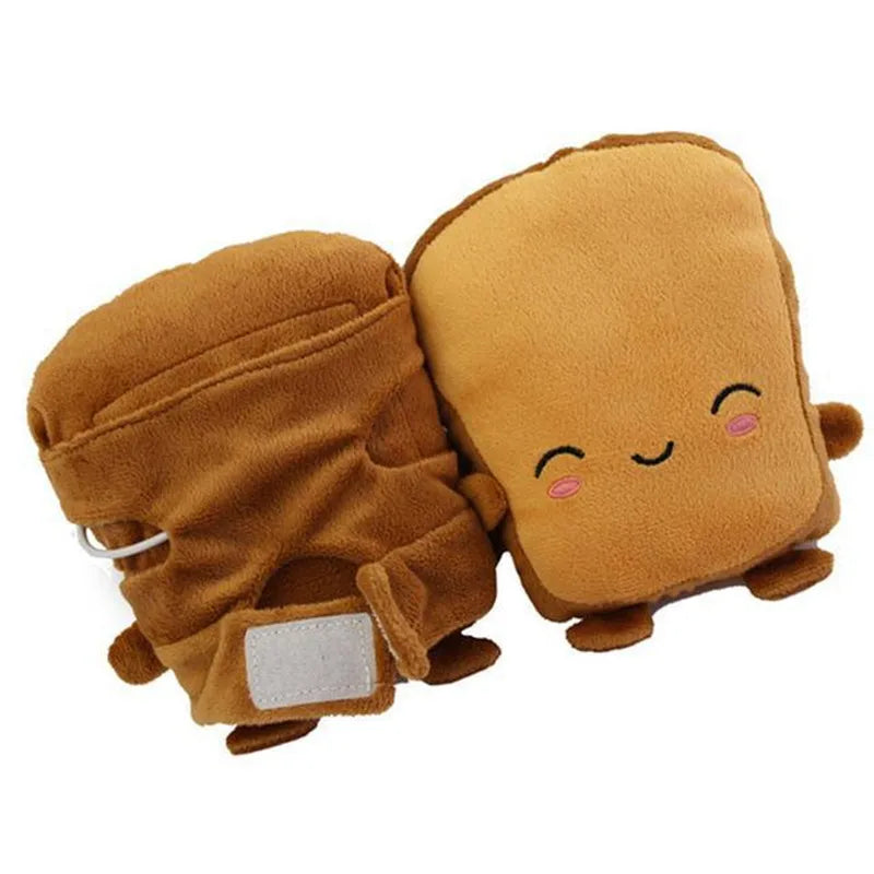 1Pair USB Cute Panda Toast Shape Warm Gloves Heated Hand Warmer Heating Half Finger Winter Warm Gloves For Office Christmas Gift