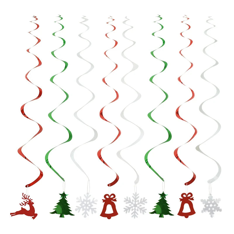 6pcs/set Christmas Spiral Hanging Deco Mini Christmas Tree Banner Snowflake Swirl Ceiling Deco For New Year Xmas Party Ornaments
