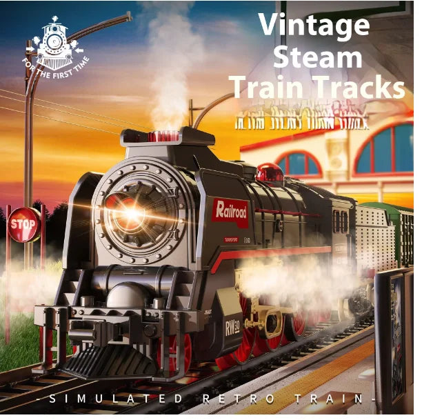 Cross-Border Retro Steam Train Track Toy Gift Box Set for Boys Simulated Electric Small Train Track Car Toy Plastic Material