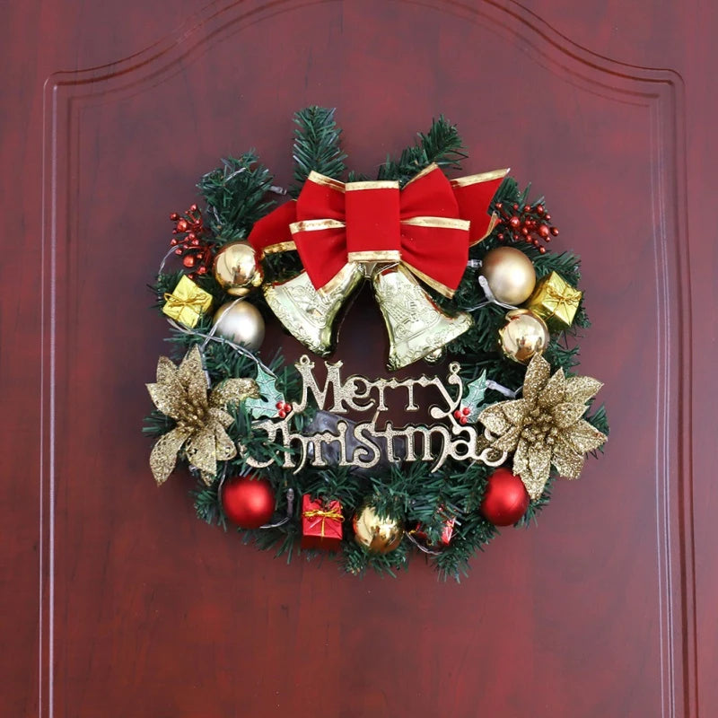 Merry Christmas Decorations For Home LED Glowing Garland Ornaments New Year Artificial Green Leaves Door Decor Hanging Wreath