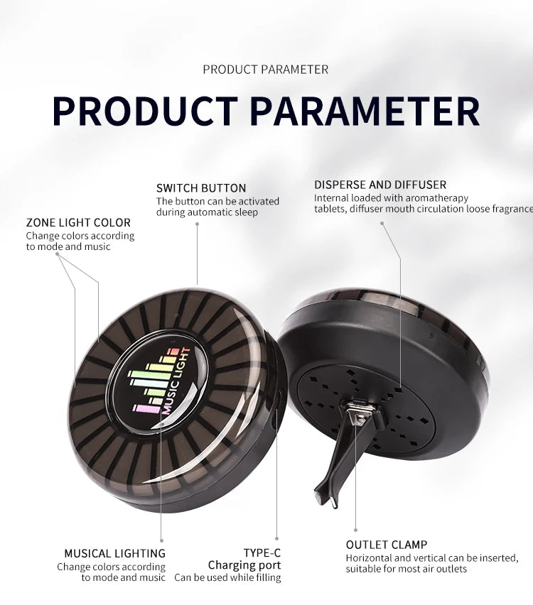 Decorative Car Mini Aromatherapy Atmosphere Light Interior air Outlet Perfume Voice-controlled Music RGB Rhythm Pickup Light