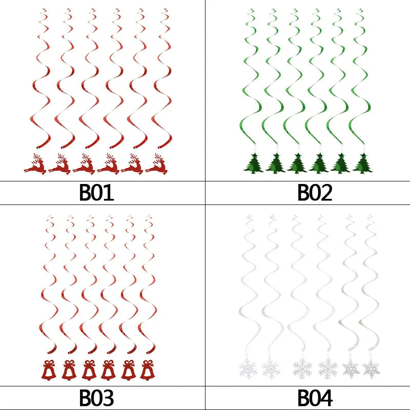 6pcs/set Christmas Spiral Hanging Deco Mini Christmas Tree Banner Snowflake Swirl Ceiling Deco For New Year Xmas Party Ornaments