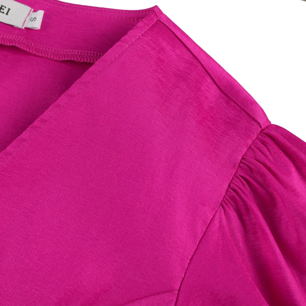 Women Tops Blouse Long Lantern Sleeves Double Buttons V Neck Shiny Glitter Party Classy Ladies Autumn Christmas 2023 New Female