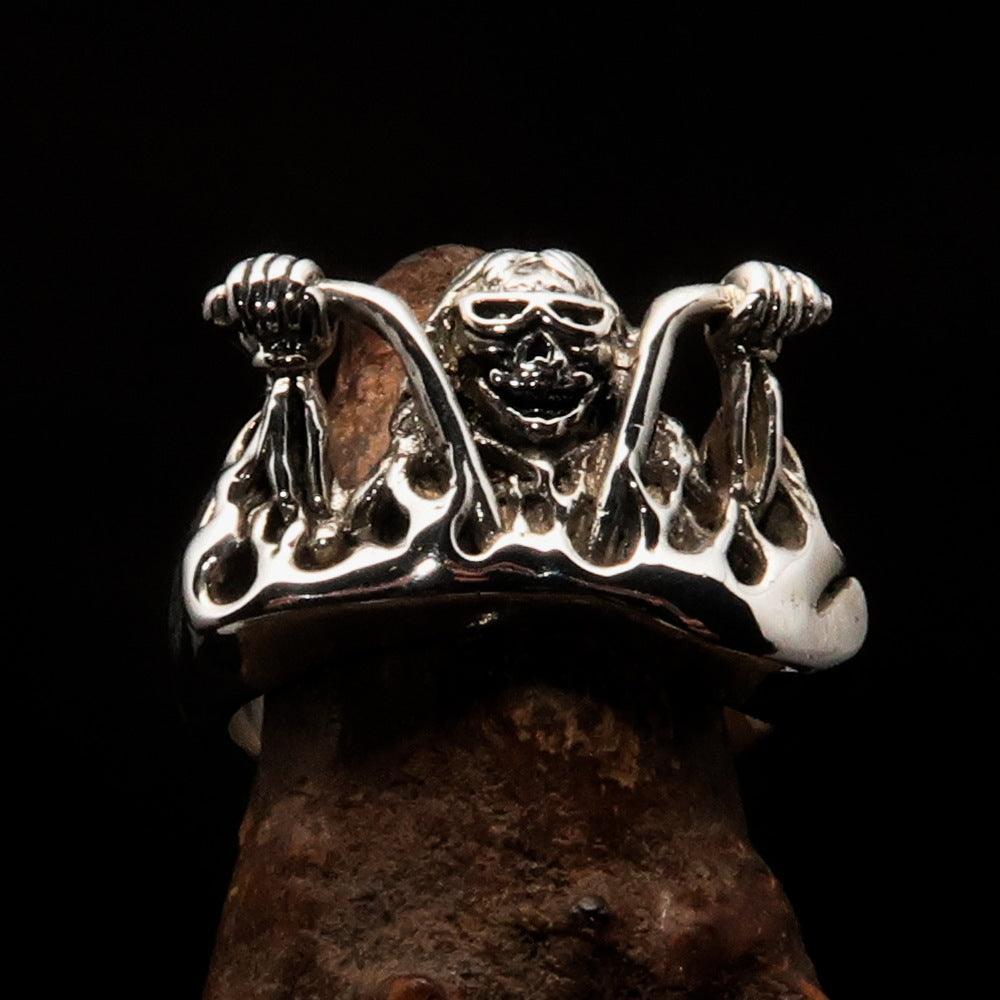 Men's Outlaw Ring Biker on Chopper - antiqued Sterling Silver