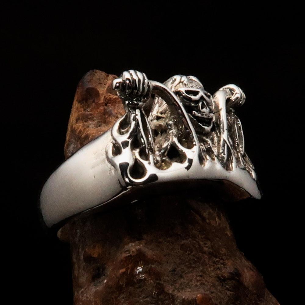Men's Outlaw Ring Biker on Chopper - antiqued Sterling Silver