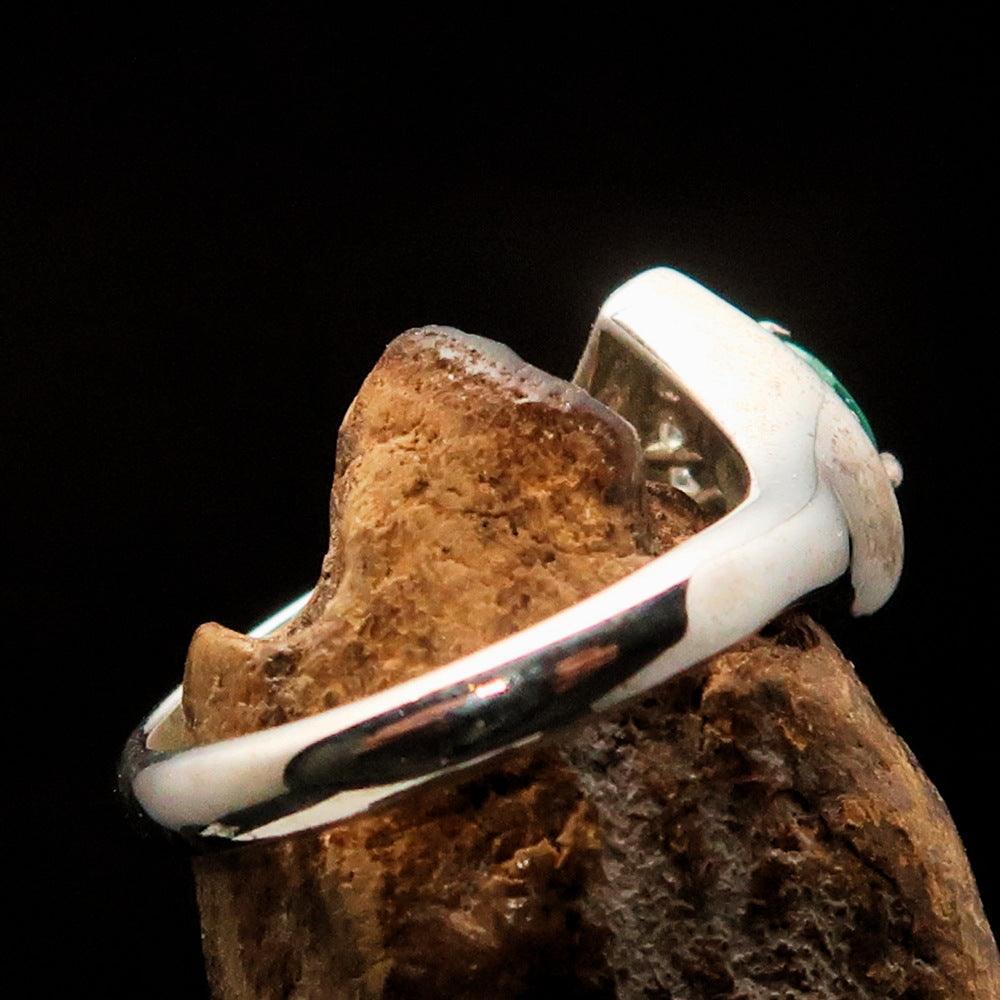 Sterling Silver Solitaire Ring with pear Green Emerald and white CZ - Size 5.5