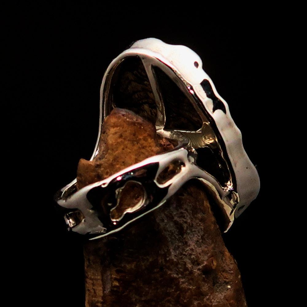 Oval shaped symmetric Artwork Sterling Silver Ring with Picture Jasper size 8