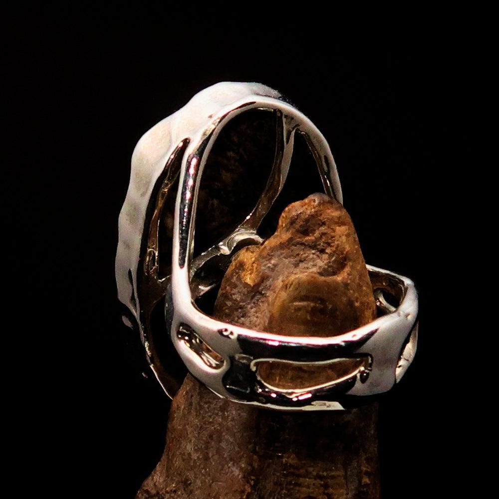 Oval shaped symmetric Artwork Sterling Silver Ring with Picture Jasper size 8