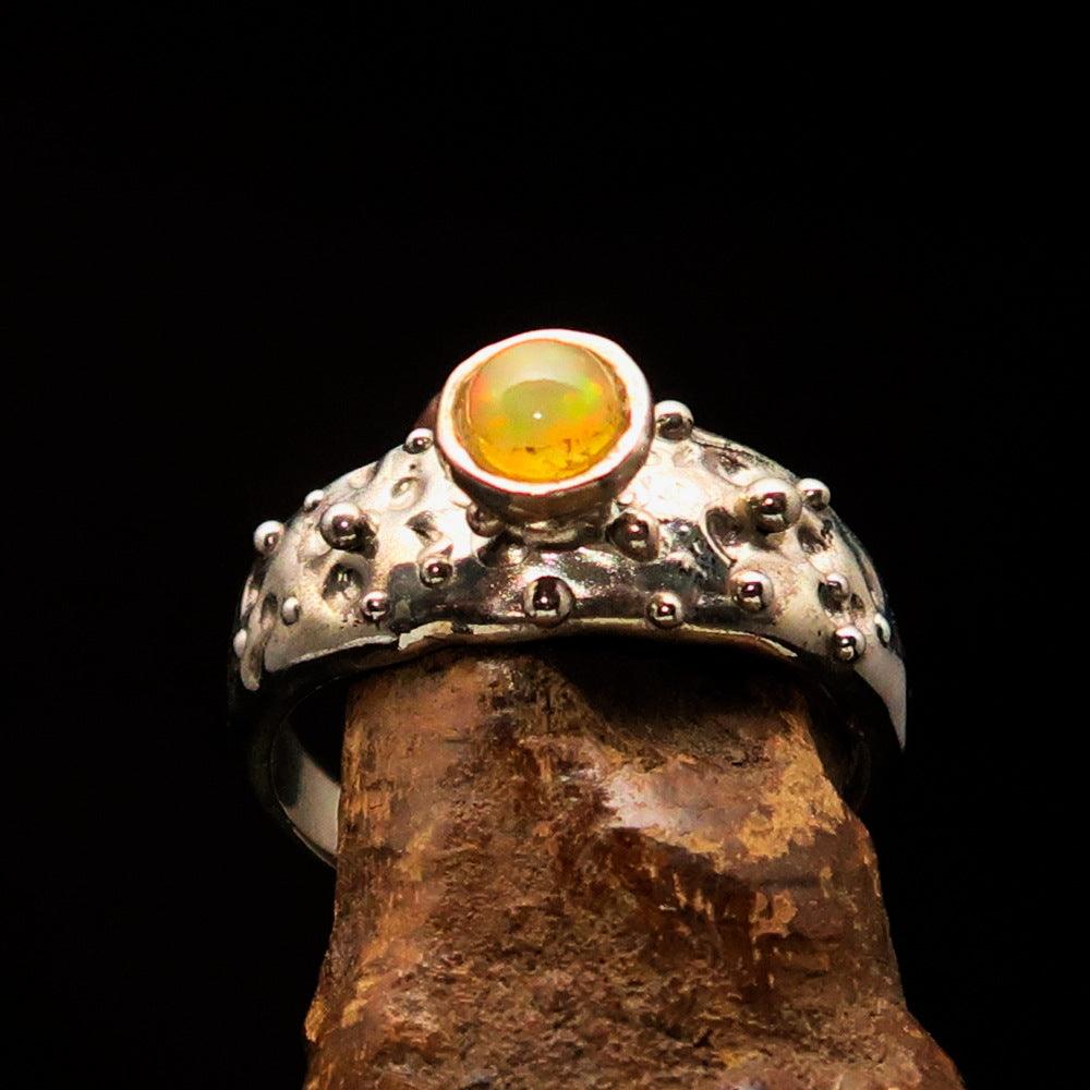 Opal Ring, Sterling Silver Ring, Solitaire Ring, round shaped Opal, handmade gemstone ring, unique design, gift for her - Size 9.5