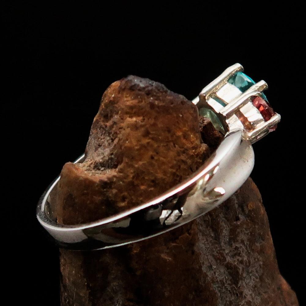 Sterling Silver Ring with Blue Apatite and orange Sapphire - Size 6.5