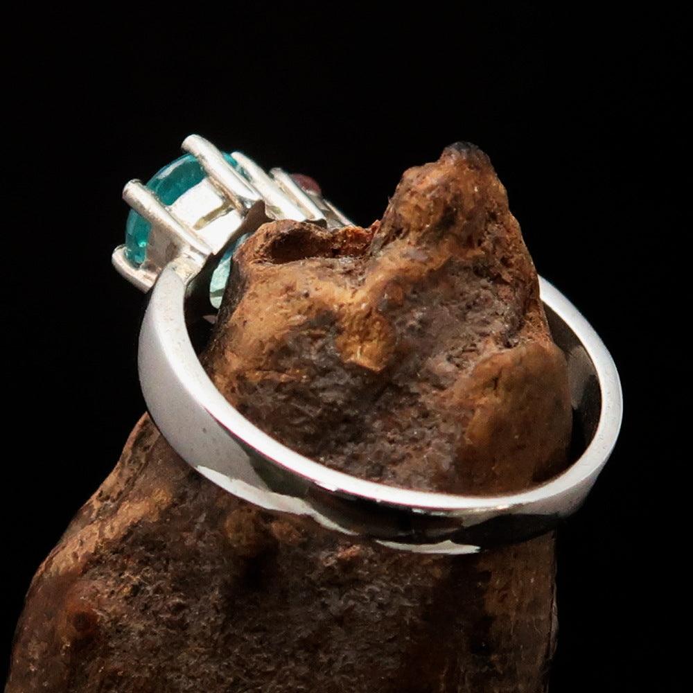 Sterling Silver Ring with Blue Apatite and orange Sapphire - Size 6.5