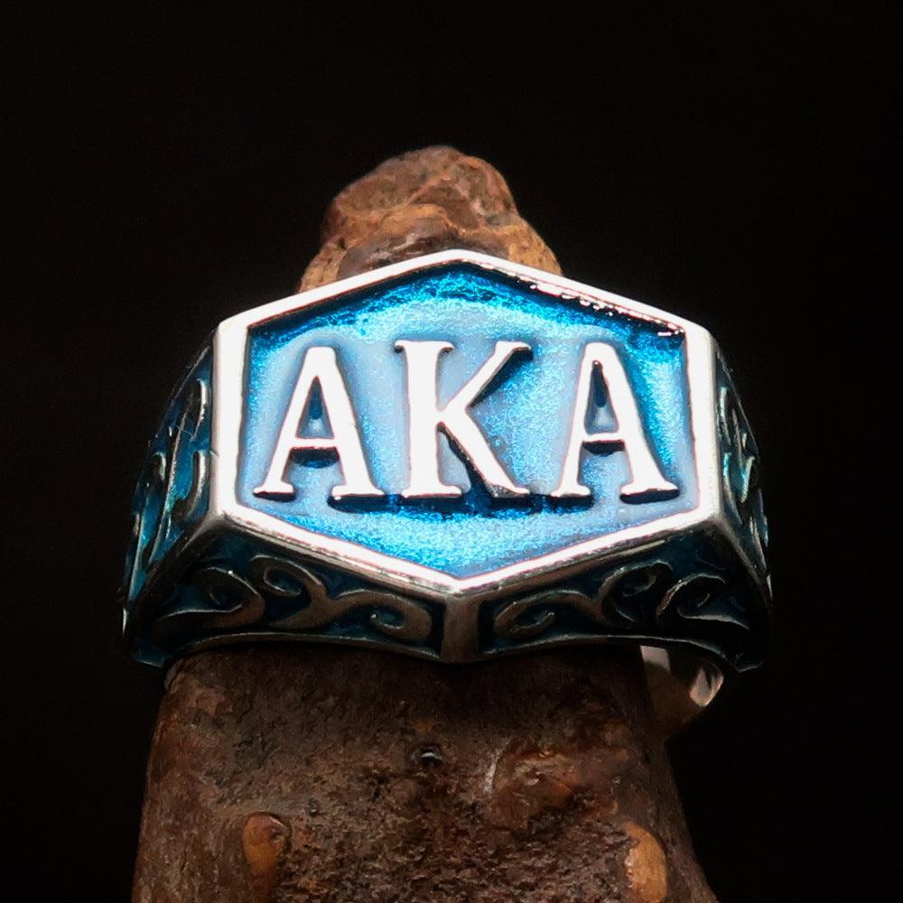 Perfectly crafted " as known as" Synonym Men's Ring blue AKA - Sterling Silver