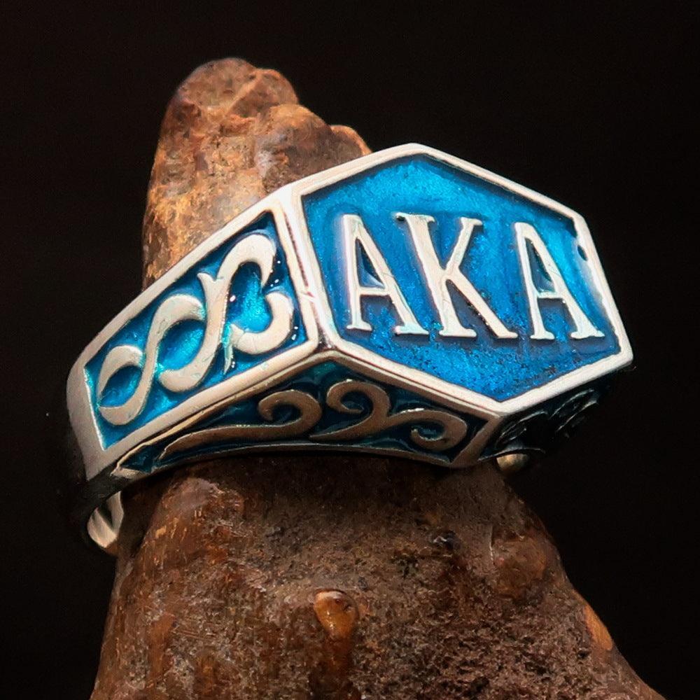 Perfectly crafted " as known as" Synonym Men's Ring blue AKA - Sterling Silver