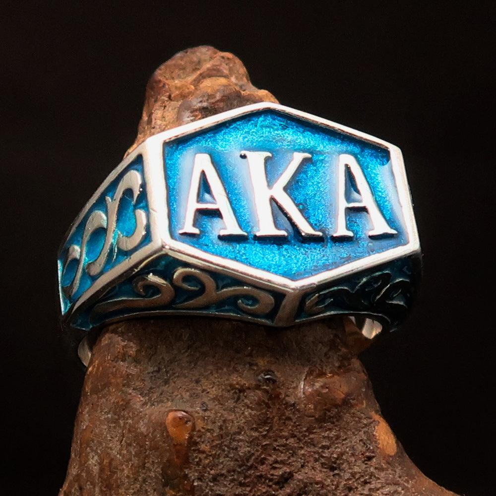 Perfectly crafted " as known as" Synonym Men's Ring blue AKA - Sterling Silver