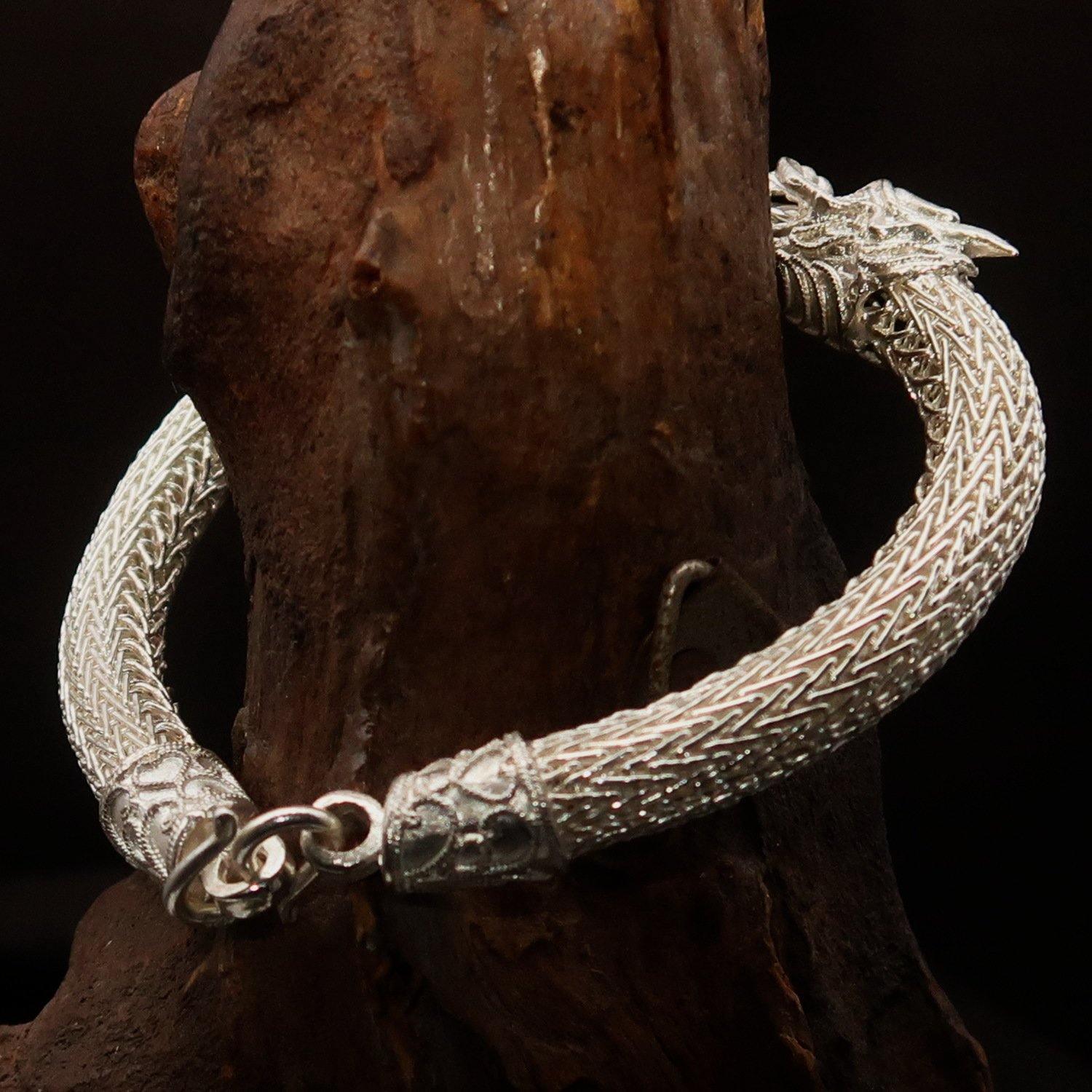 Stunning handcrafted Sterling Silver Two Dragon Ball Bracelet