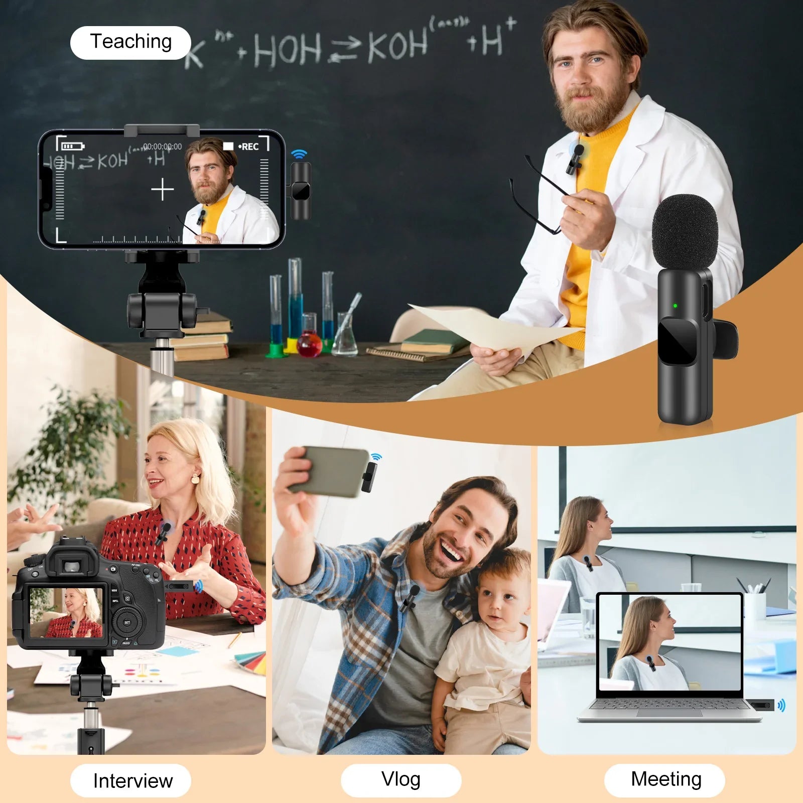 NNEOBA Wireless Lavalier Microphone for iPhone Android Live Recording