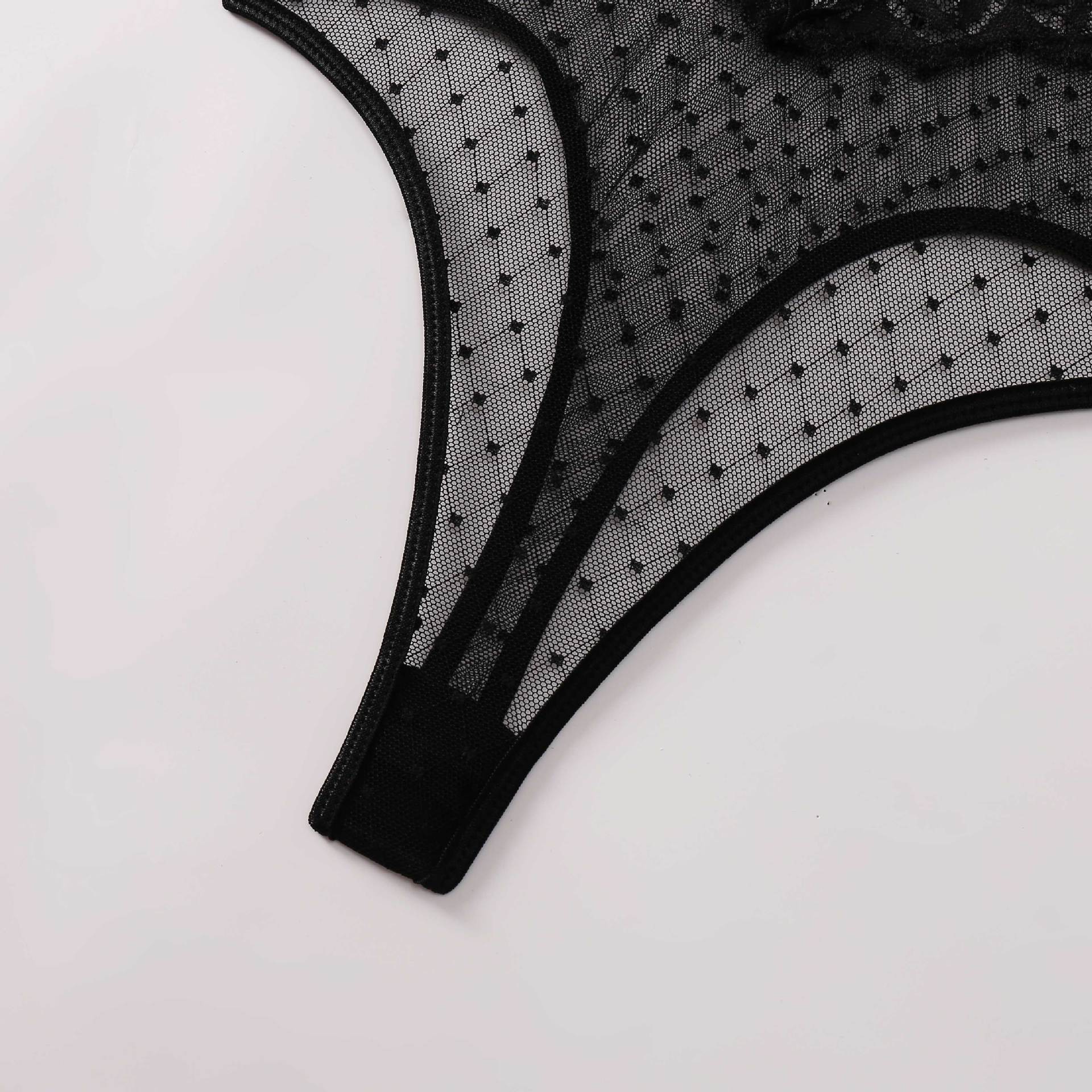 Noir Lace Elegance Deep Plunge Bodysuit Crotch Details