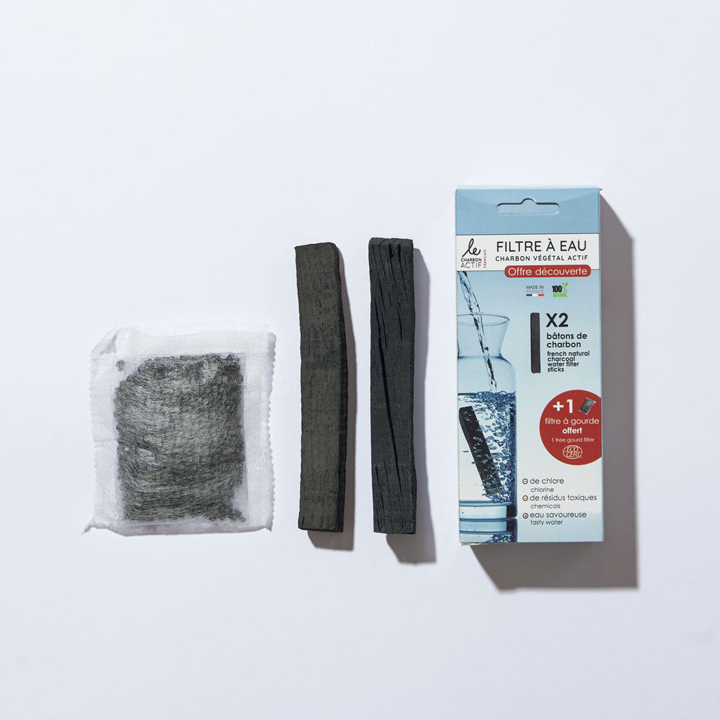 Pack découverte 2 bâtons de charbons français + 1 filtre à gourde offert
