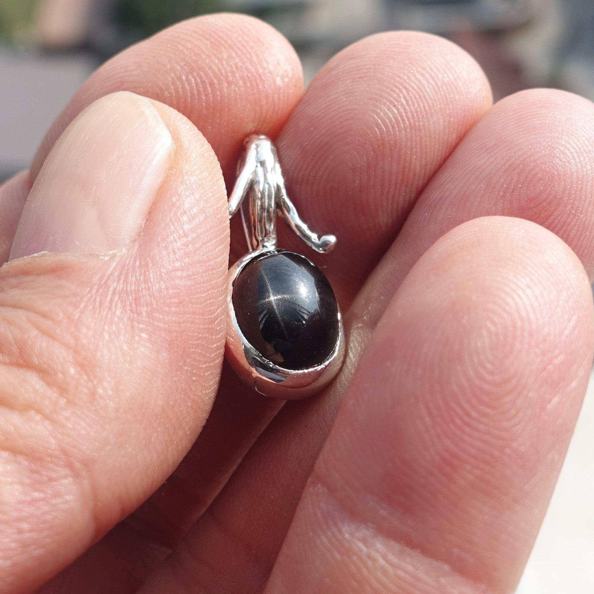 Black Star Diopside Pendant, Black Star Pendant, Minimalist Leaf Pendant, Sterling Silver Pendant, 4 Rays Black Star Diopside Charm