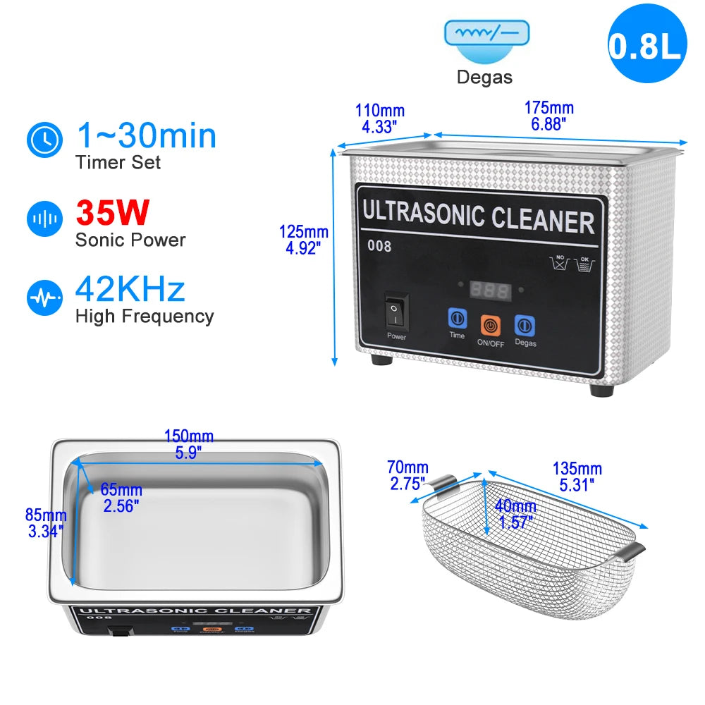 35w 60w Portable Ultrasonic Cleaner for Jewelry Dental Small Metal Parts Tool 800ml 900ml 220v Ultrasonic Bath Washing Machine