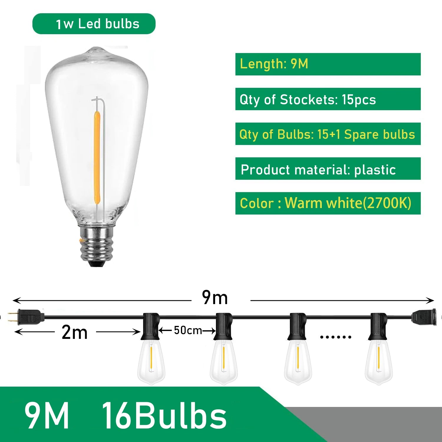 Festoon ST38 LED Globe String Fairy Lights Outdoor Dimmable For Christmas Party Garden Decor Garland Lamp Street Patio Backyard