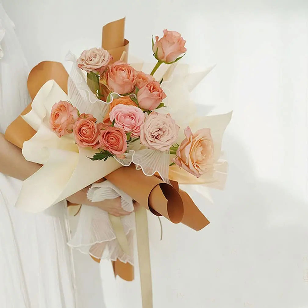 White Floral Packaging for Bouquets  Including Decorative Mesh Wrapping Paper, Pearl-Edged Wrapping Paper, Wrinkled Wave Mesh