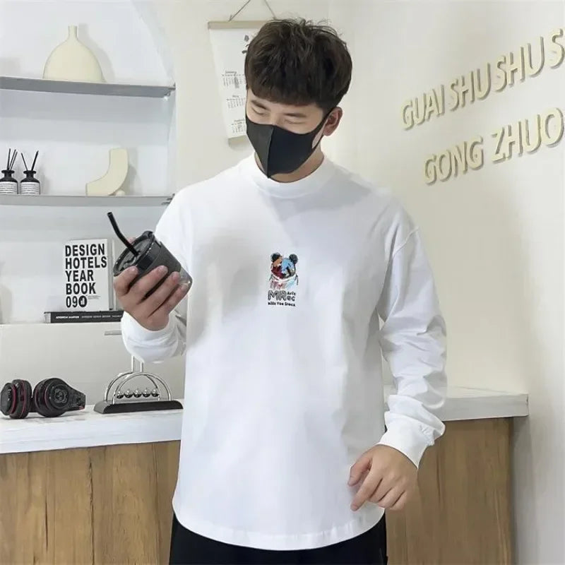 Fashion Trends 2025 T Shirt for Men Printed Tight Slim Fit Man Pullovers Streetwear High Brand Bulk Aesthetic Social Sweatshirts