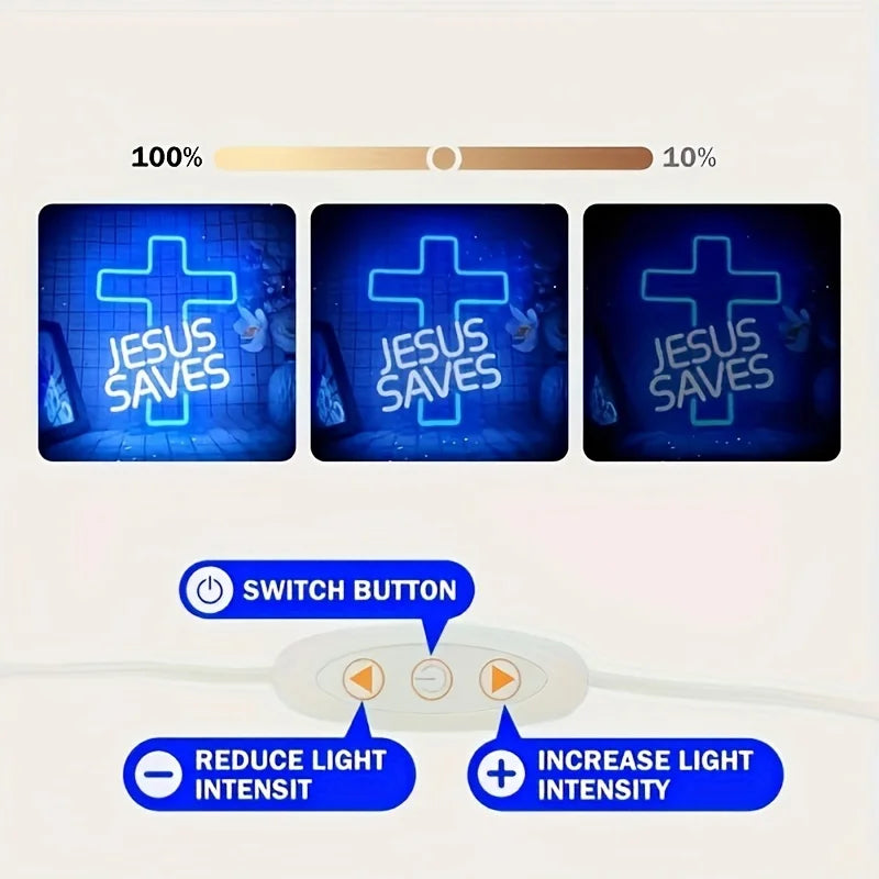 Jesus Cross Neon Sign Light, Led Neon Sign Bedroom Home Decoration Neon Sign, Wall Decor Christmas New Year Christian