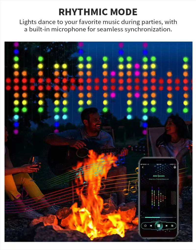 Smart RGB LED Curtain Lights RGB LED String Light AppControl USB DIY Text Animation Display Music Sync for Christmas Party Decor