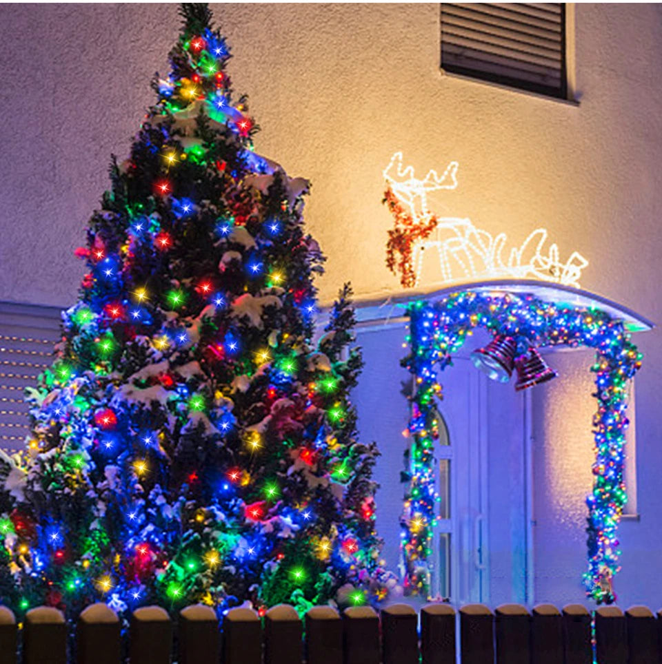 100M Fast Charge Large Size Solar Panel LED Solar Light Outdoor Garden Fairy Lights String Christmas Garland Yard Decoration