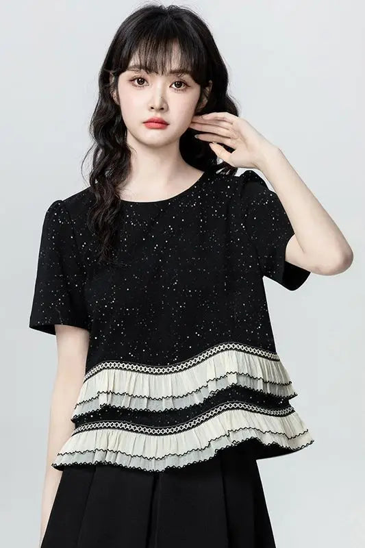 Fashionable Women's Clothing 2025 Summer Dopamine Outfit Slim-fit Short-sleeve Top for Women