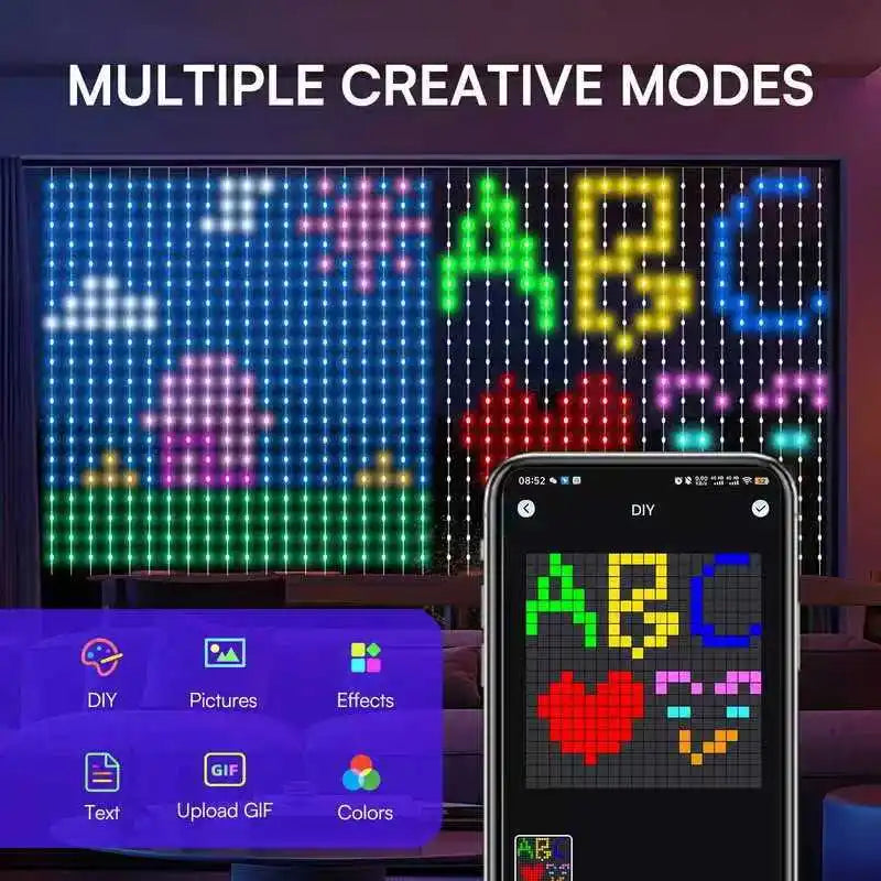 USB LED Smart Curtain Lights RGB Fairy Lights Bluetooth App Control DIY Music Sync Party Decor for Bedroom Window