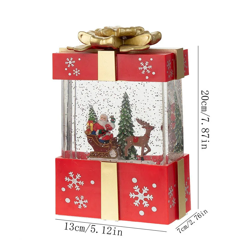 Christmas Music Gift Box Home Decoration Popcorn Scene Village Rotating Santa Statue Christmas Desktop Decor Xmas Kid Child Gift