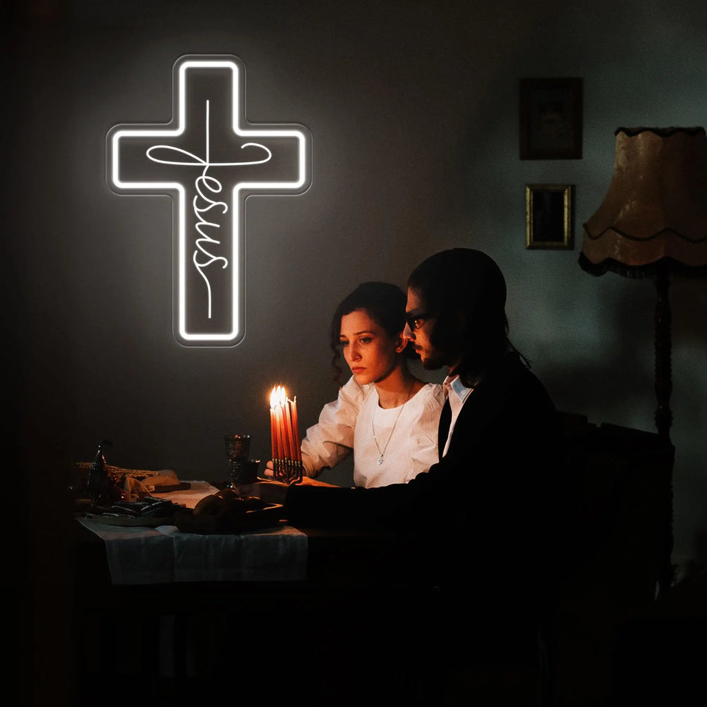 Jesus Cross Neon Sign Light, Led Neon Sign Bedroom Home Decoration Neon Sign, Wall Decor Christmas New Year Christian